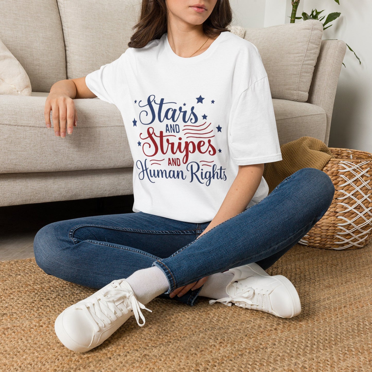 Stars and Stripes T-Shirt — "Stars and Stripes and Human Rights" Patriotic Tee