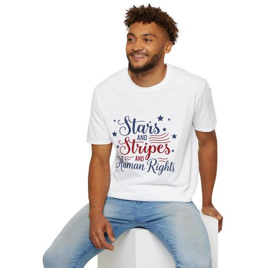 Stars and Stripes T-Shirt — "Stars and Stripes and Human Rights" Patriotic Tee